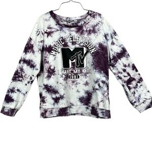 MTV Music Television Long Sleeve Sweatshirt Womens Size XXL Purple White TieDyed
